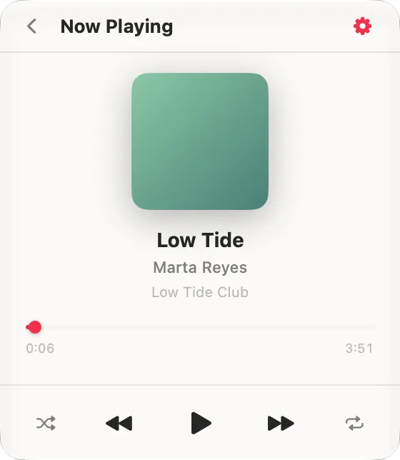 Toggle Music Now Playing view with full-size artwork and playback controls